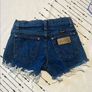 Vintage Wrangler Blue Jean Shorts with Distressed Cut-Off Style.  Size 22.